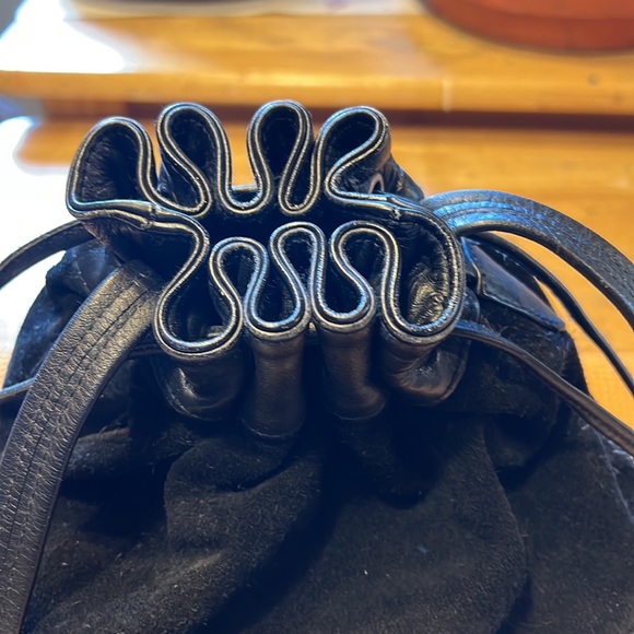 Beautiful like new Black leather & Swede drawstring bag by Toni genuine leather. - Picture 6 of 6